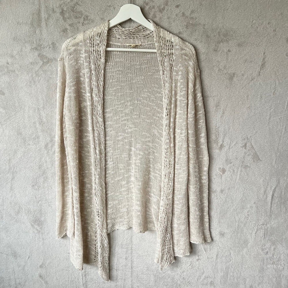 Eileen Fisher Cardigan Women Cream Linen‎ Blend Loose Knit Lightweight PL *flaw